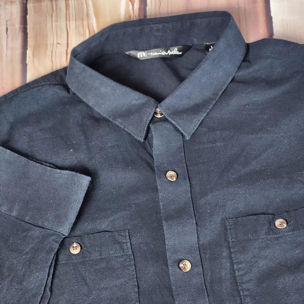 Travis Matthew Mens Large Black Long‎ Sleeve Button Front Soft Cotton Shirt